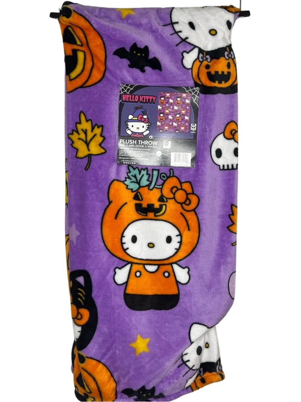 Hello Kitty Halloween Plush Blanket - Purple, Orange, Black